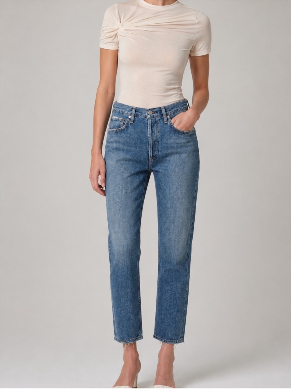 Agolde Riley High-Rise Straight Leg Crop Jeans Medium Blue Wash Classic Size 25